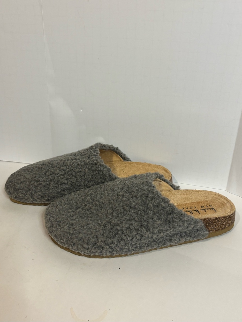 Nicole Miller Gray Shearling Slide Mules